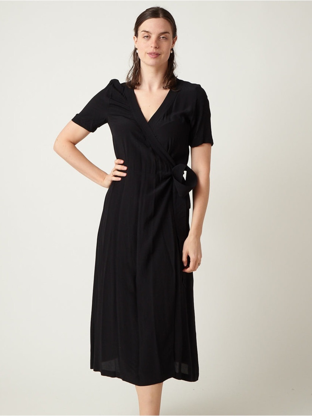 Soeur Phenomene Black Versatile V-Neck Wrap-Style Midi Dress Women’s Size FR 36